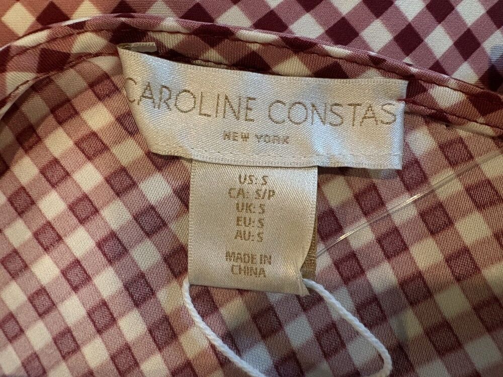 Caroline Constas womens Wine Red Gingham Check Satin Long Maxi Dress size Small - Picture 9 of 10